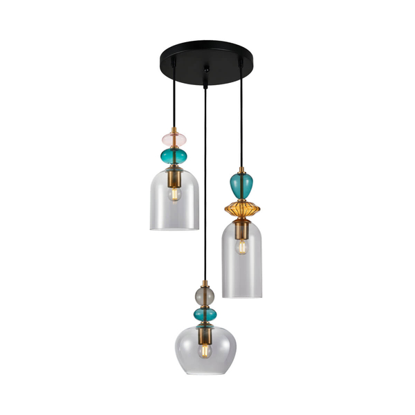 Zwieszana lampa szkło Busco PND-30263-3A-BRO-SG przydymiony złoty kolorowy