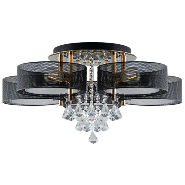 LAMPA sufitowa DRS8006/5 TR LED 300W NET Elem metalowa OPRAWA z pilotem crystal glamour złota czarna