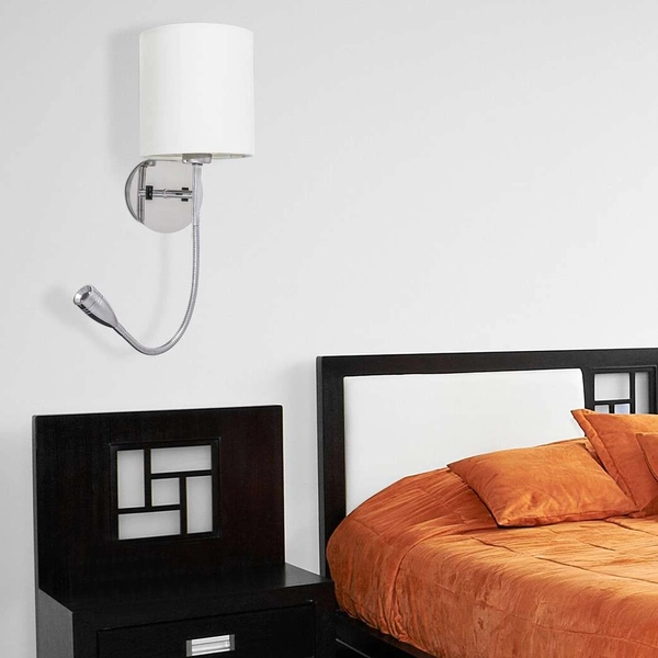 Kinkiet LAMPA ścienna LARKIN 6529 Rabalux abażurowa OPRAWA z peszlem LED 3W 2800K do czytania chrom biała halva