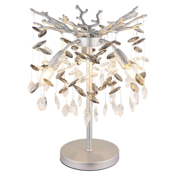 Stołowa szklana lampa Queena 64138TS do sypialni kryształki srebrne