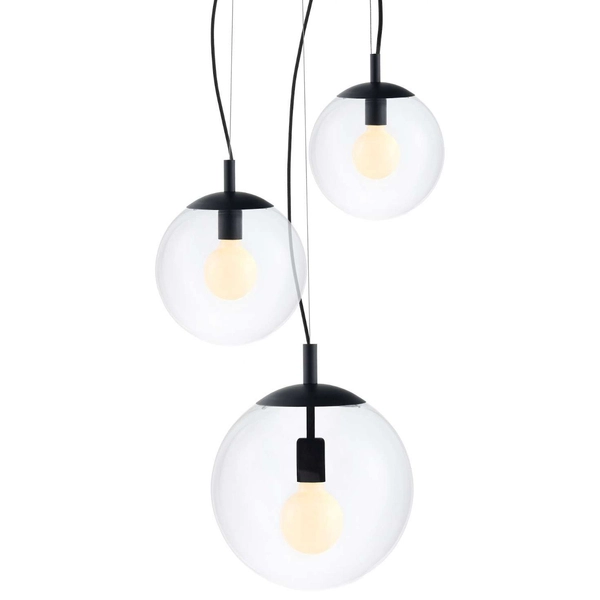 Wisząca LAMPA hygge ALUR 10734302 Kaspa skandynawska OPRAWA kulisty ZWIS szklane kule balls przezroczyste czarne