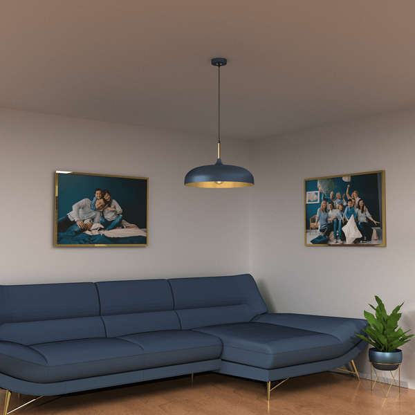 Metalowa lampa wisząca Lincoln nad wyspę niebieska złota
