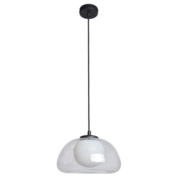 Szklana lampa wisząca Ainale PND-54637-1-BK-CL kula biała przezroczysta