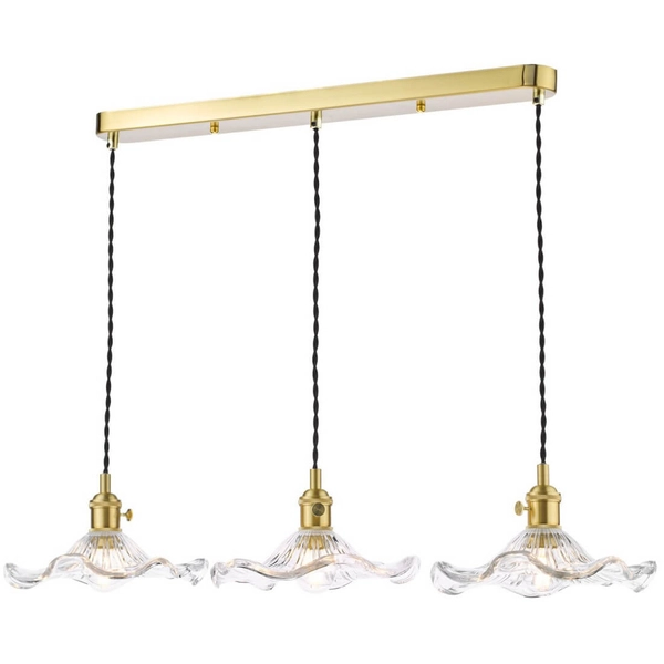 Falista lampa wisząca Hadano HAD3640-12 szklana mosiądz przezroczysty