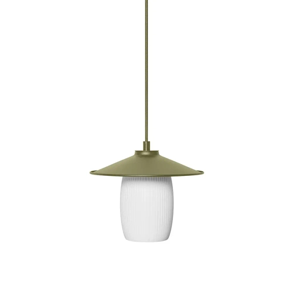 Nowoczesna wisząca lampa Jingu JNA11414P0 ryflowany klosz oliwkowy