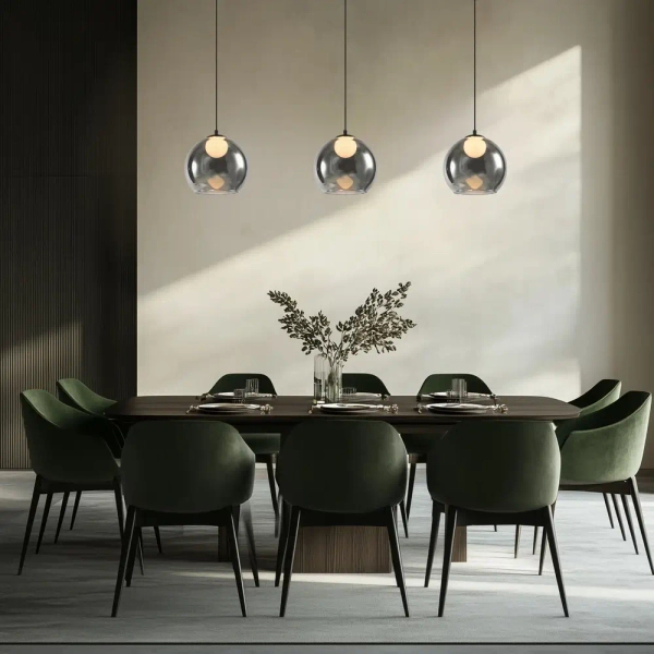 Lampa szklana wisząca nad wyspę Brin 31-38333 ball do sypialni przydymiona