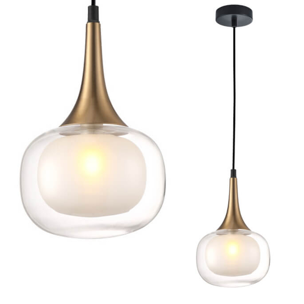 Szklana lampa wisząca Konila PND-99709-1-BRO-CL do pokoju kula mosiądz