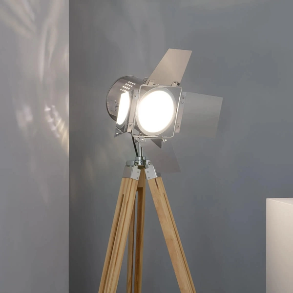 Stojąca lampa Retro ABR-RRV-S-E27 Abruzzo drewniany reflektor srebrny