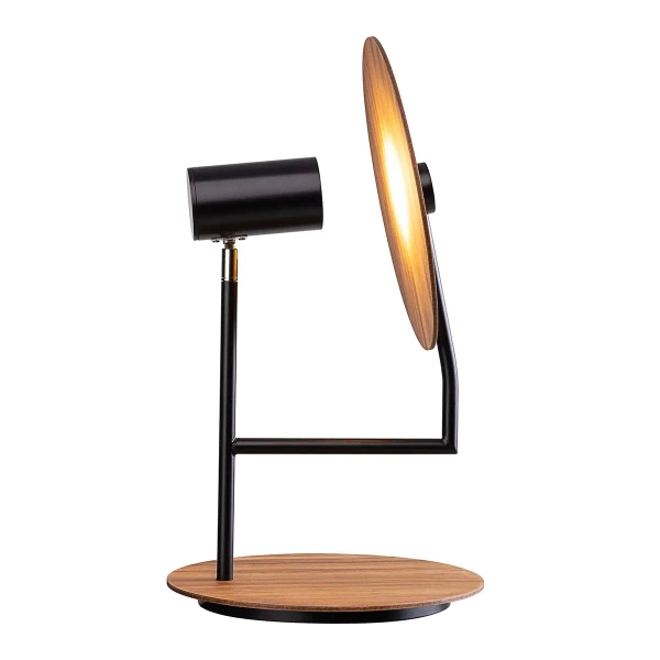 Drewniana lampka stołowa Dot QN-DOT-TL-TEAK okrągła brązowy czarny