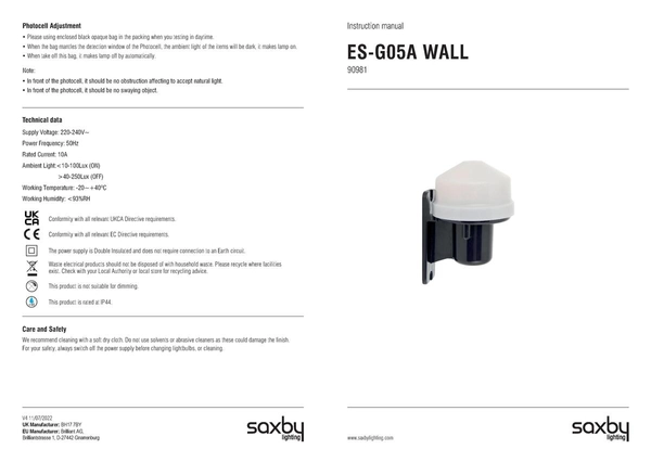 Elewacyjny czujnik zmierzchu Photocell 90981 Saxby IP44 czarny