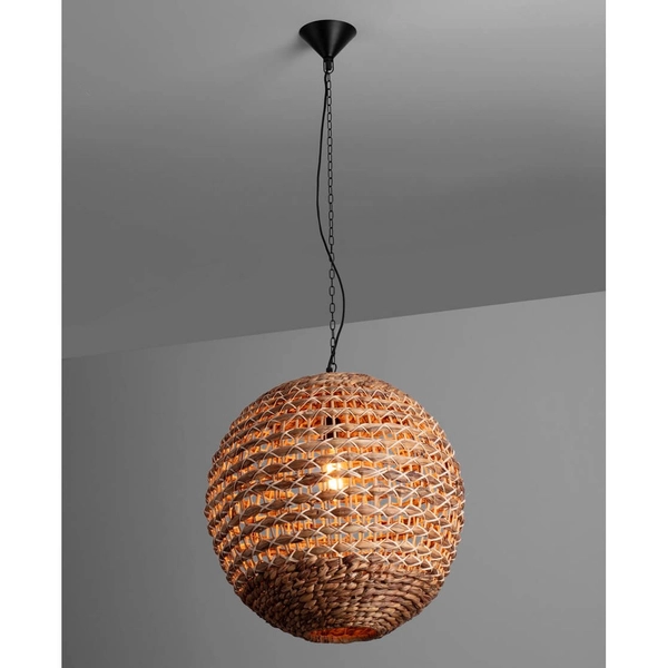 Okrągła lampa wisząca GUARDIA LE44576 ball kula naturalna czarna