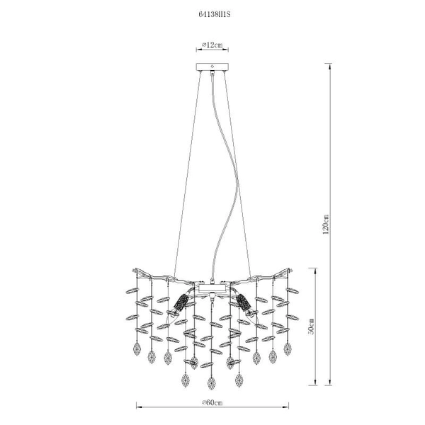 Szklana zwisająca lampa Queena 64138H1S do salonu kryształowa srebrna