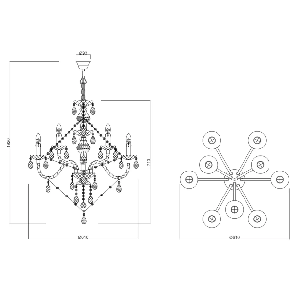 Wiszący żyrandol Luster R1169-00 RL Light pałacowy kryształy przezroczysty