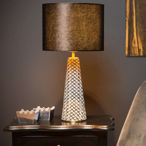 Abażurowa LAMPA stołowa VELVET 10501/81/30 Lucide stojąca LAMPKA nocna czarna szara