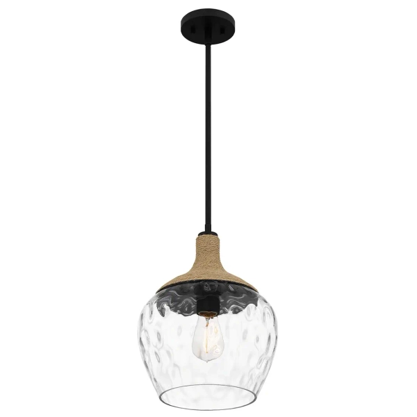 Ekologiczna lampa wisząca Royer QZ-ROYER-1P-MBK szklana rattan czarny