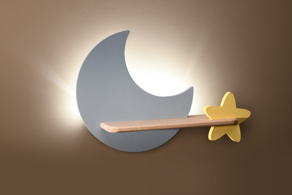 Dziecięcy kinkiet Moon drewniany księżyc LED 5W 4000K szary