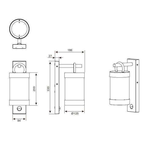 Elewacyjna LAMPA kinkiet CUSTYRA DL142204169 Trio metalowa OPRAWA ogrodowa tuba zewnętrzna z czujnikiem IP44 antracytowa