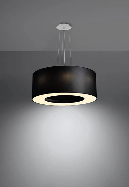 Abażurowa LAMPA wisząca SL.0748 okrągła OPRAWA zwis materiałowy czarny