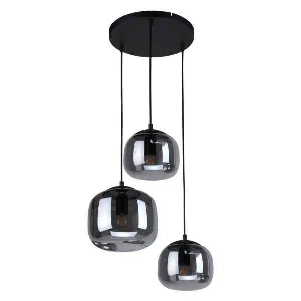 Potrójna szklana wisząca lampa Calto PND-67705-3-BK-SG przydymiona