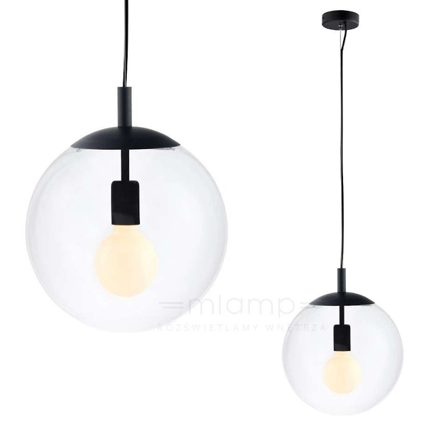 Hygge LAMPA wisząca ALUR 10732102 Kaspa skandynawska OPRAWA kulisty ZWIS szklana kula ball czarna przezroczysta