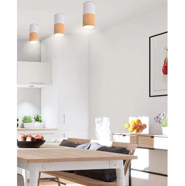 Downlight lampa 2273655 okrągła metalowa tuba biała naturalne drewno