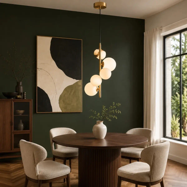 Lampa wisząca kulista MOLECULA NOW-10883P3 biała złota 5xG9 nad stół