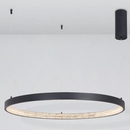 Glamour LAMPA wisząca MORON LE41724 Luces Exclusivas okrąga OPRAWA metalowy ZWIS LED 50W 3000K ring z krysztakami czarny