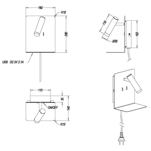 Kinkiet ścienny ELEMENT 222570231 Trio LED 6W 3000K tubka do sypialni biały