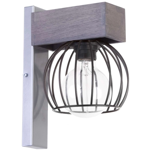 Kinkiet LAMPA ścienna MILAN 31577 Sigma industrialna OPRAWA metalowa klatka drewno brązowa