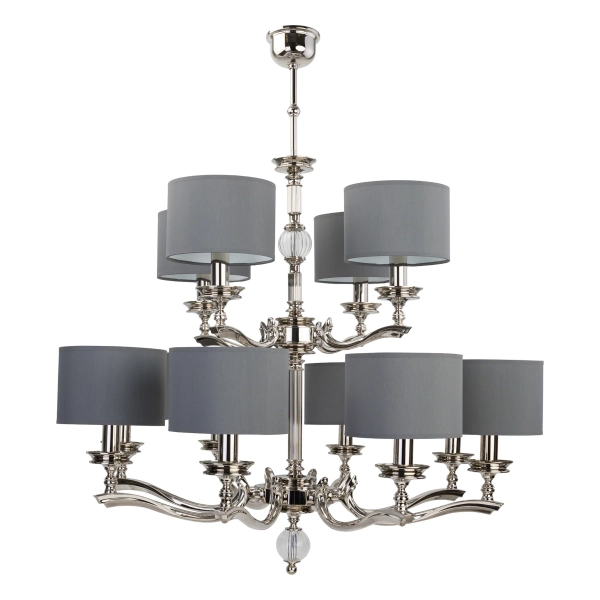 Abażurowy żyrandol klasyczny Tivoli TIV-ZW-8+4 (N) abażury szare nikiel