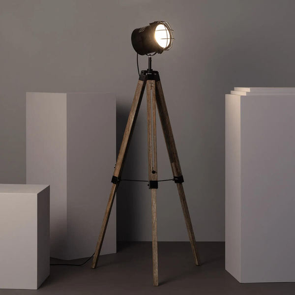 Podłogowa lampa Retro ABR-RRV-C-E27 Abruzzo reflektor drewniany czarny