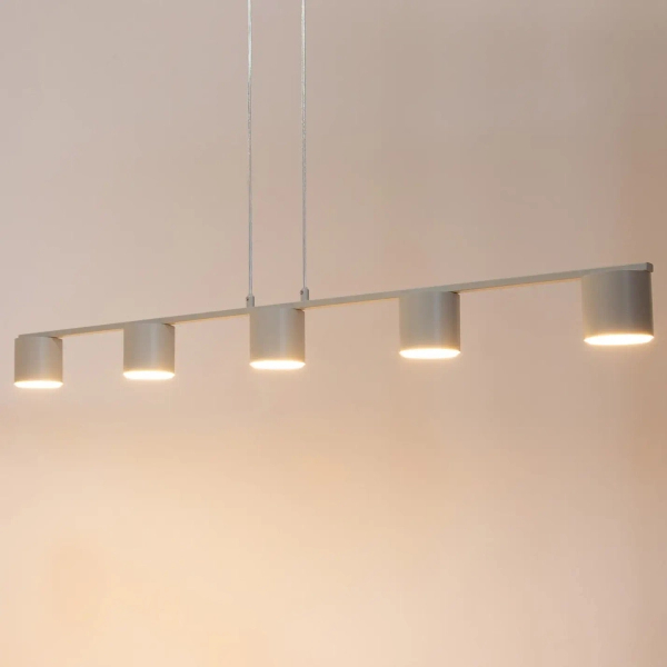 Podłużna lampa wisząca Mila 5 41357 tubki metalowe szare beżowe