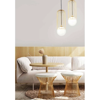 Druciana LAMPA wisząca TELFORD P362PL-01G Maytoni modernistyczna OPRAWA szklana kula zwis złoty biały