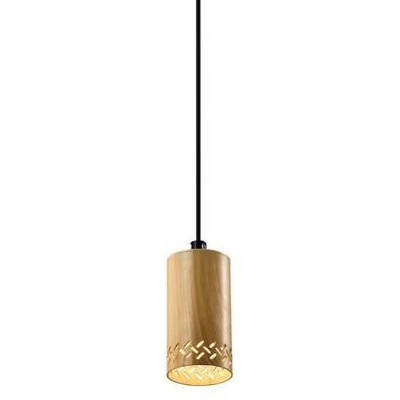 Wisząca lampa boho TUBO 31-78568 skandynawska ażurowa tuba drewniana