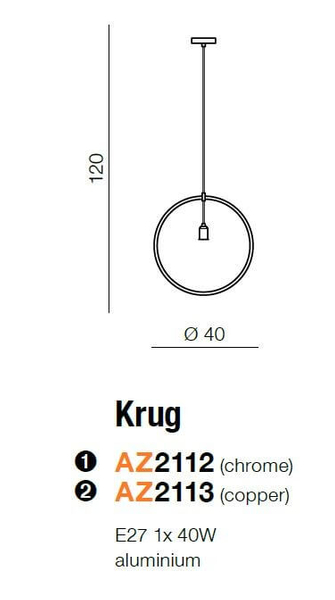Miedziana lampa wisząca Krug nowoczesny ring do sypialni