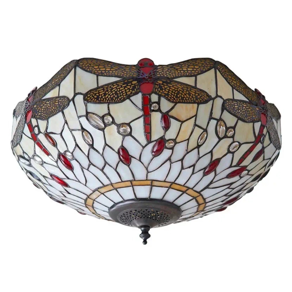 Sufitowa lampa tiffany Dragonfly 70723 witraż do jadalni beżowa kolorowa