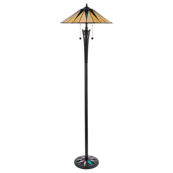 Podłogowa lampa witrażowa Dark Star 64041 z włącznikiem do jadalni brązowa