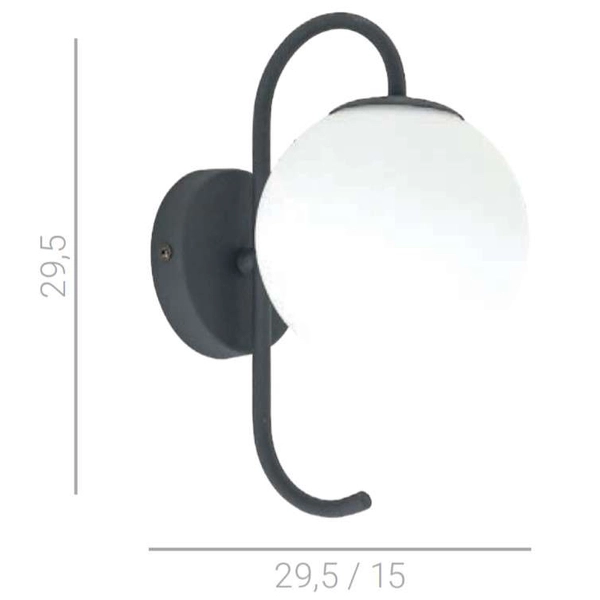 Modernistyczna LAMPA ścienna GELA WL-5500-1-BK Italux metalowa OPRAWA szklana kula KINKIET ball grafitowa biała