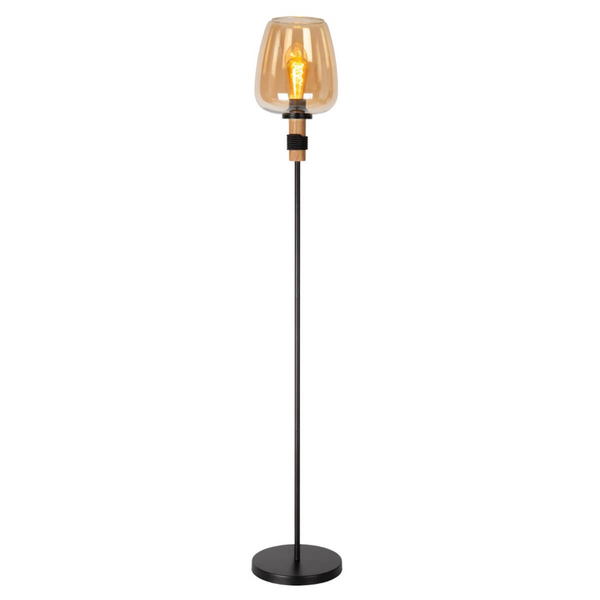 Szklana lampa podłogowa Ilona 45708/01/62 czarny bursztynowy