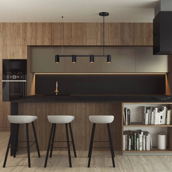 Zawieszana lampa nad wyspę Mirabel 326171 Polux tubki czarna złota