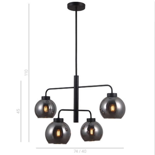 LAMPA wisząca POGGI PND-28028-4D Italux szklana OPRAWA zwis kule balls czarne przydymione