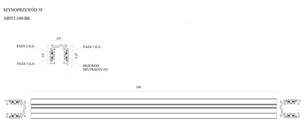 Szynoprzewód sufitowy 1 m Aluminum 4 wires Track MHT1-100-BK Maxlight 3-fazowa ścienna LISTWA natynkowa 230V czarna