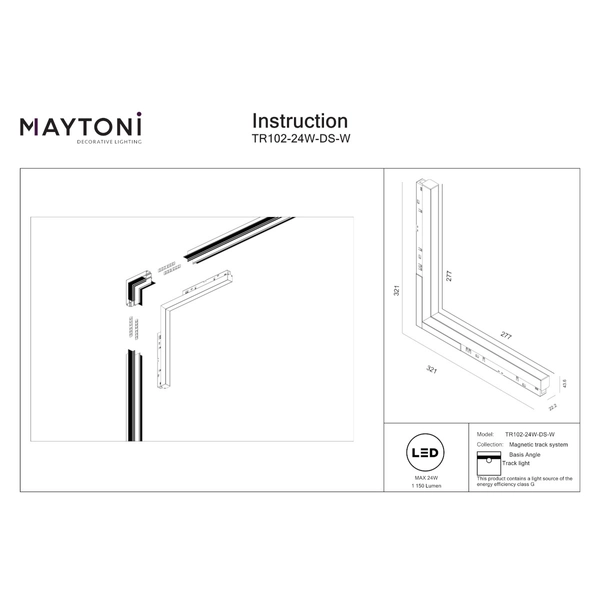 Narożna lampa do szyn magnetycznych Basis TR102-24W-DS-W LED 24W 3000-6000K listwa biała