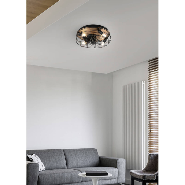 Plafon z wentylatorem VULKOR DL032-61105 RL Light loft druciak drewniany czarny