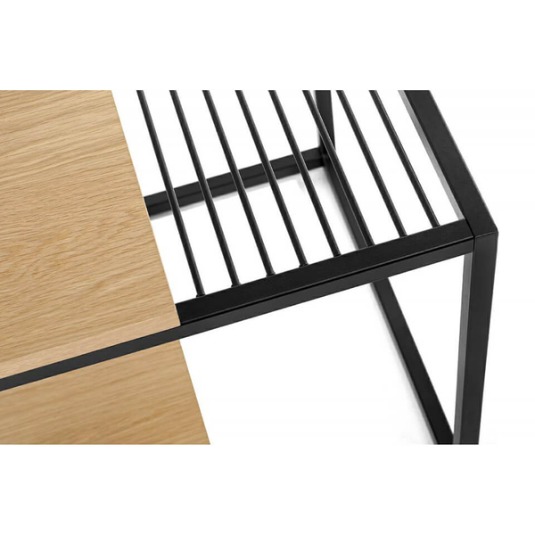 Drewniany stolik Galler 1522 King Home metalowy gazetnik dąb czarny