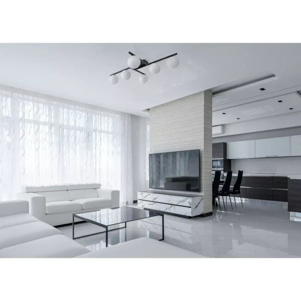 Kulista lampa sufitowa do jadalni Korfu K-5461 szklana biała czarna