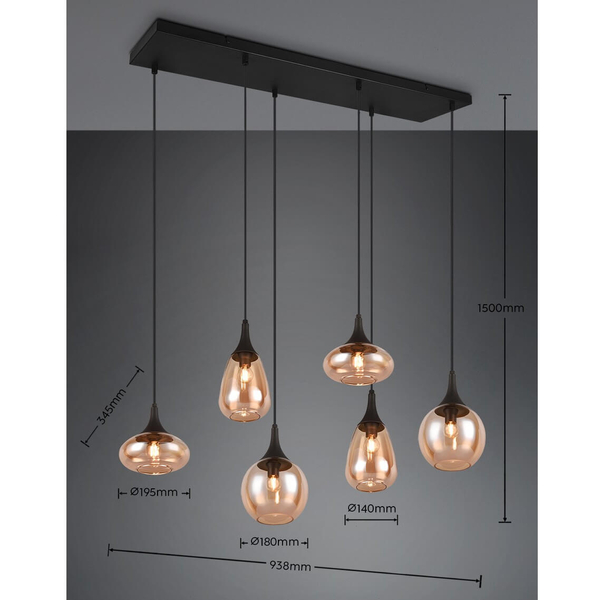 Wielopunktowa lampa zwieszana VESTARI DL613317000 czarna bursztynowa