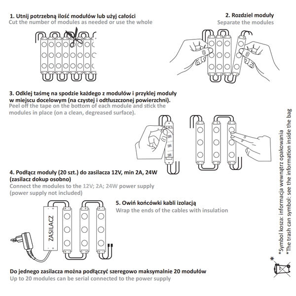 Zestaw modułów LED 20 sztuk 319333 17W 3000K 12V IP44 białe