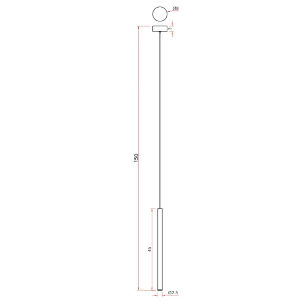 Lampa wisząca METALIC P0667 czarna tuba LED 1W 3000K 150cm
