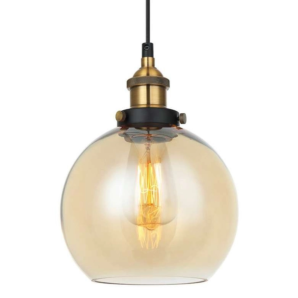 Wisząca LAMPA skandynawska CARDENA MDM-4330/1 GD+AMB Italux loftowa OPRAWA szklany ZWIS kula ball bursztynowy